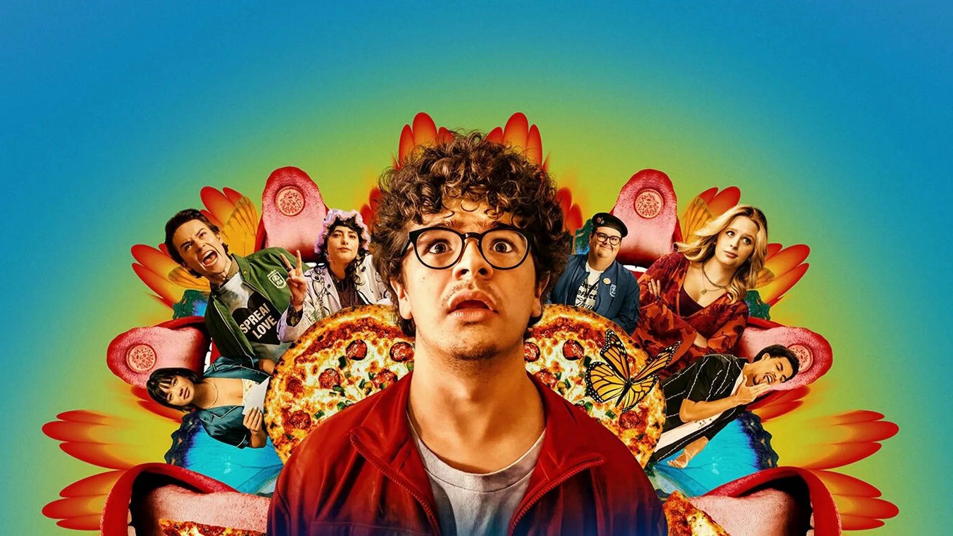 This image shows Gaten Matarazzo in the poster for the 2026 comedy film Pizza Movie. 