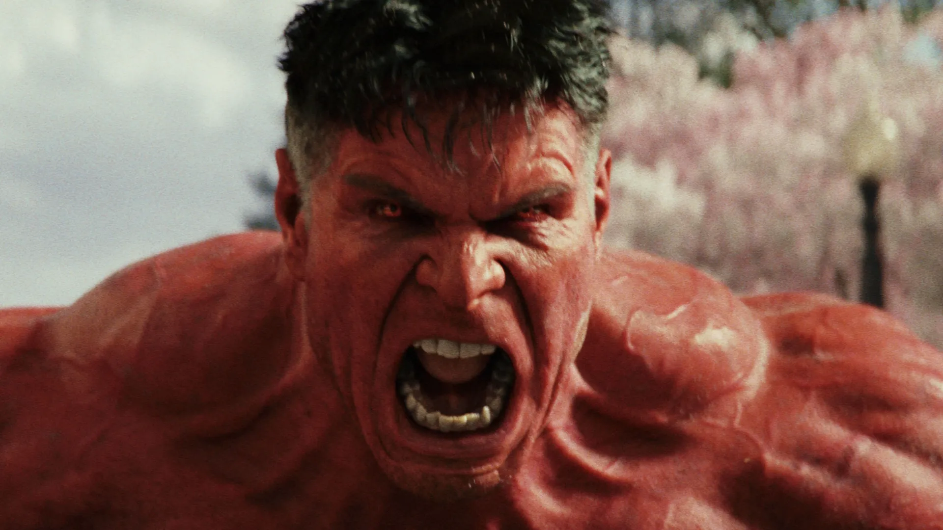 Thunderbolt Ross (Harrison Ford) as the Red Hulk roars in Captain America: Brave New World.