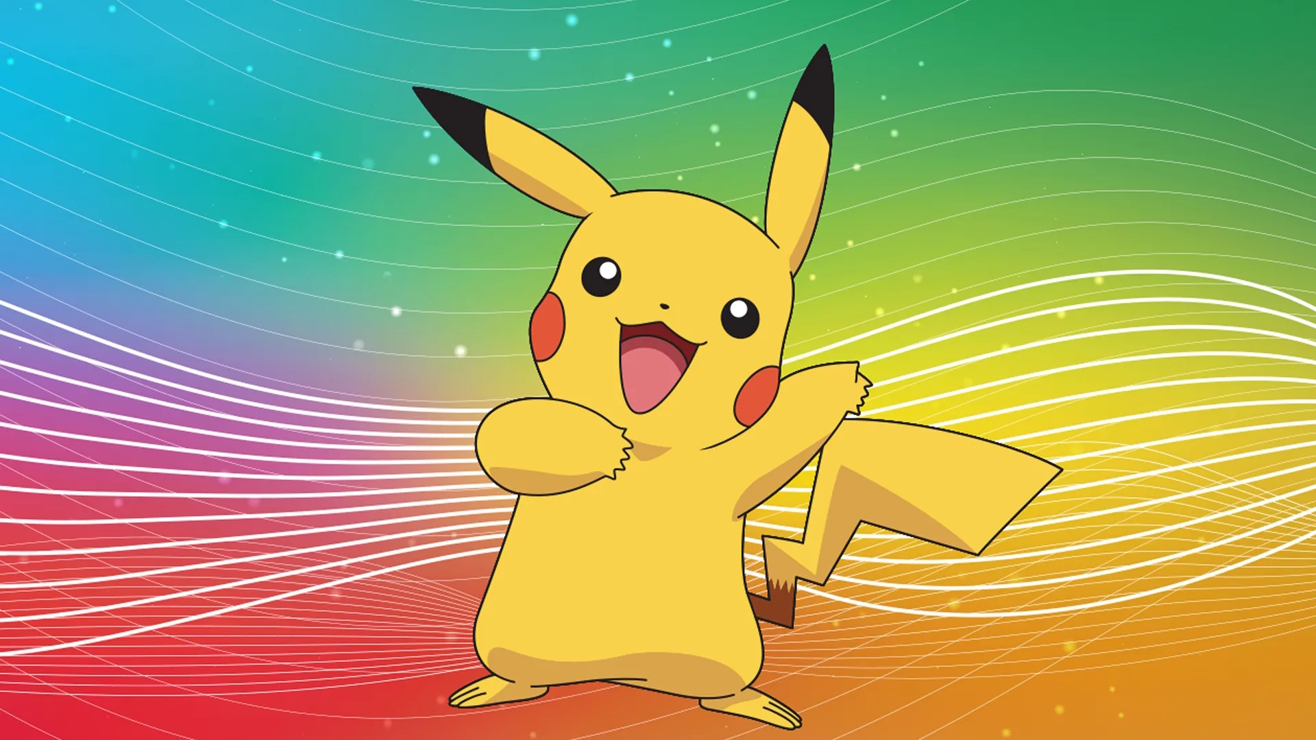 This image features Pikachu, the iconic electric-type Pokémon mascot known for its yellow body, long ears with black tips, and red cheek pouches.