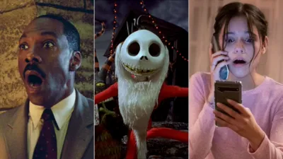 Classic Halloween Movies Watch Guide - The Haunted Mansion, Tim Burton’s The Nightmare Before Christmas, and Scream.
