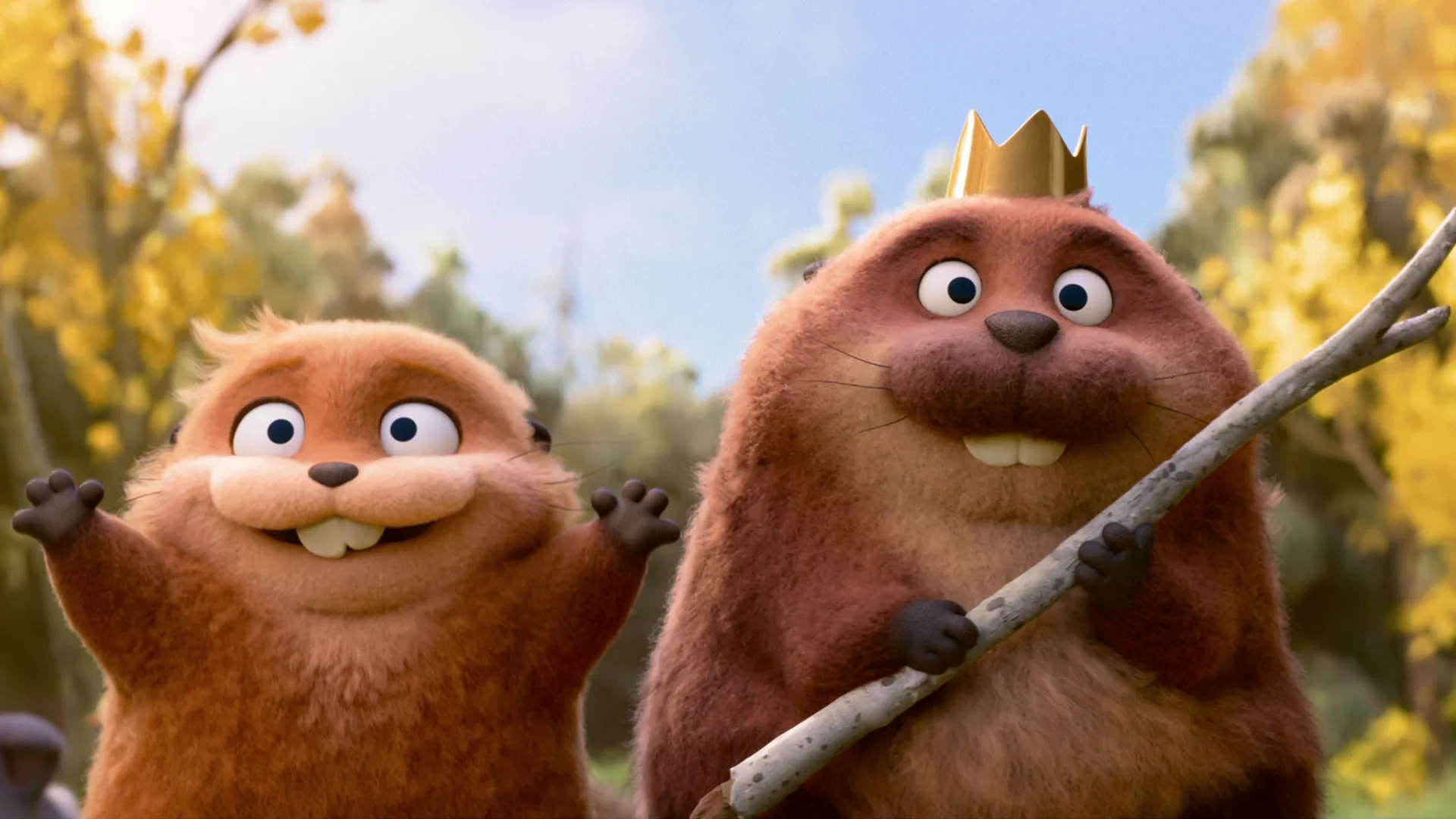 Mabel em sua forma de castor e o castor Rei George em Cara de um, focinho de outro