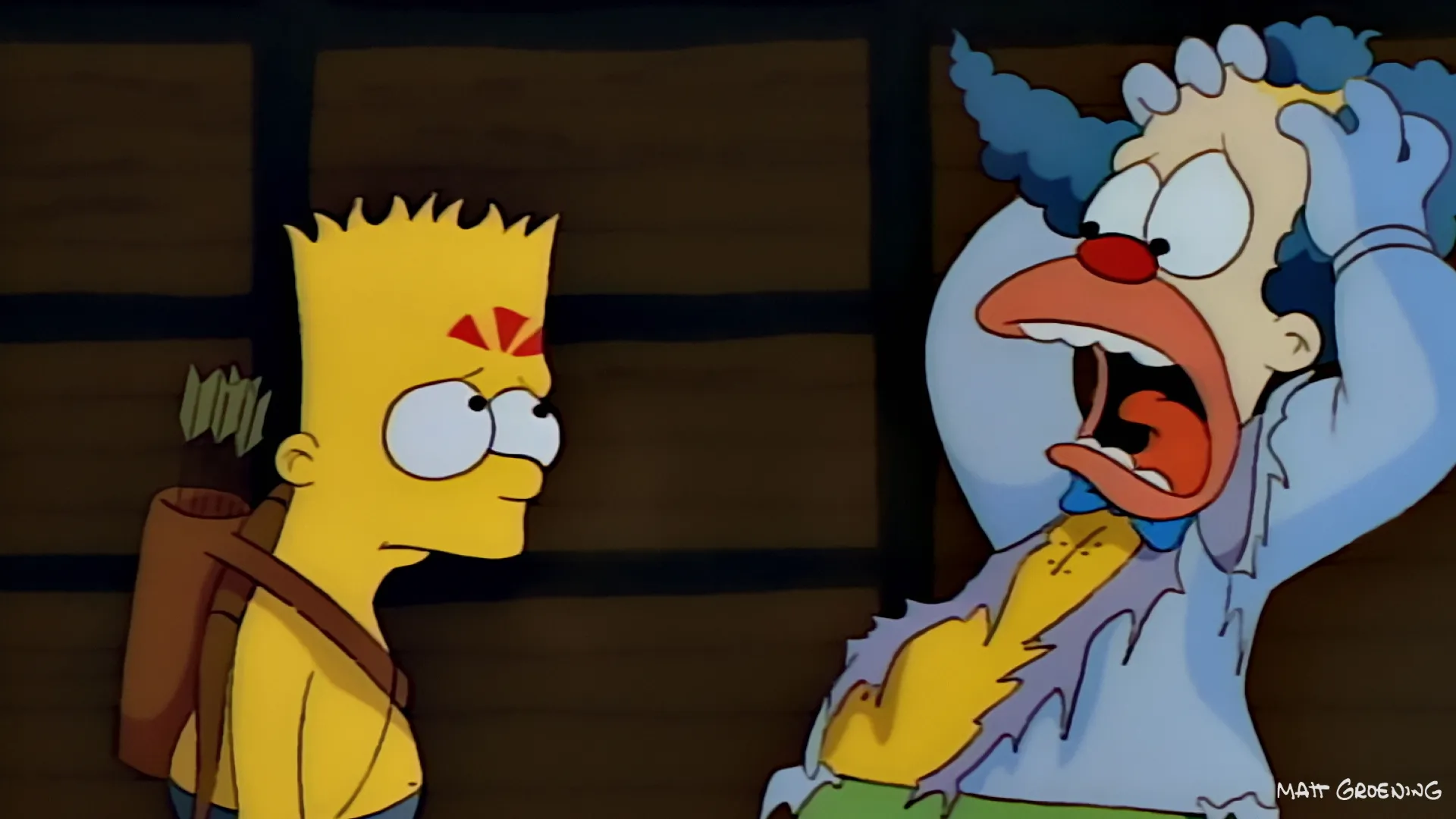 Bart and Krusty the Clown in the episode Kamp Krusty