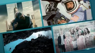 A collage of images from 9/11 Reunited, Summer of Soul, The Rescue, and 30 for 30: The Philly Special