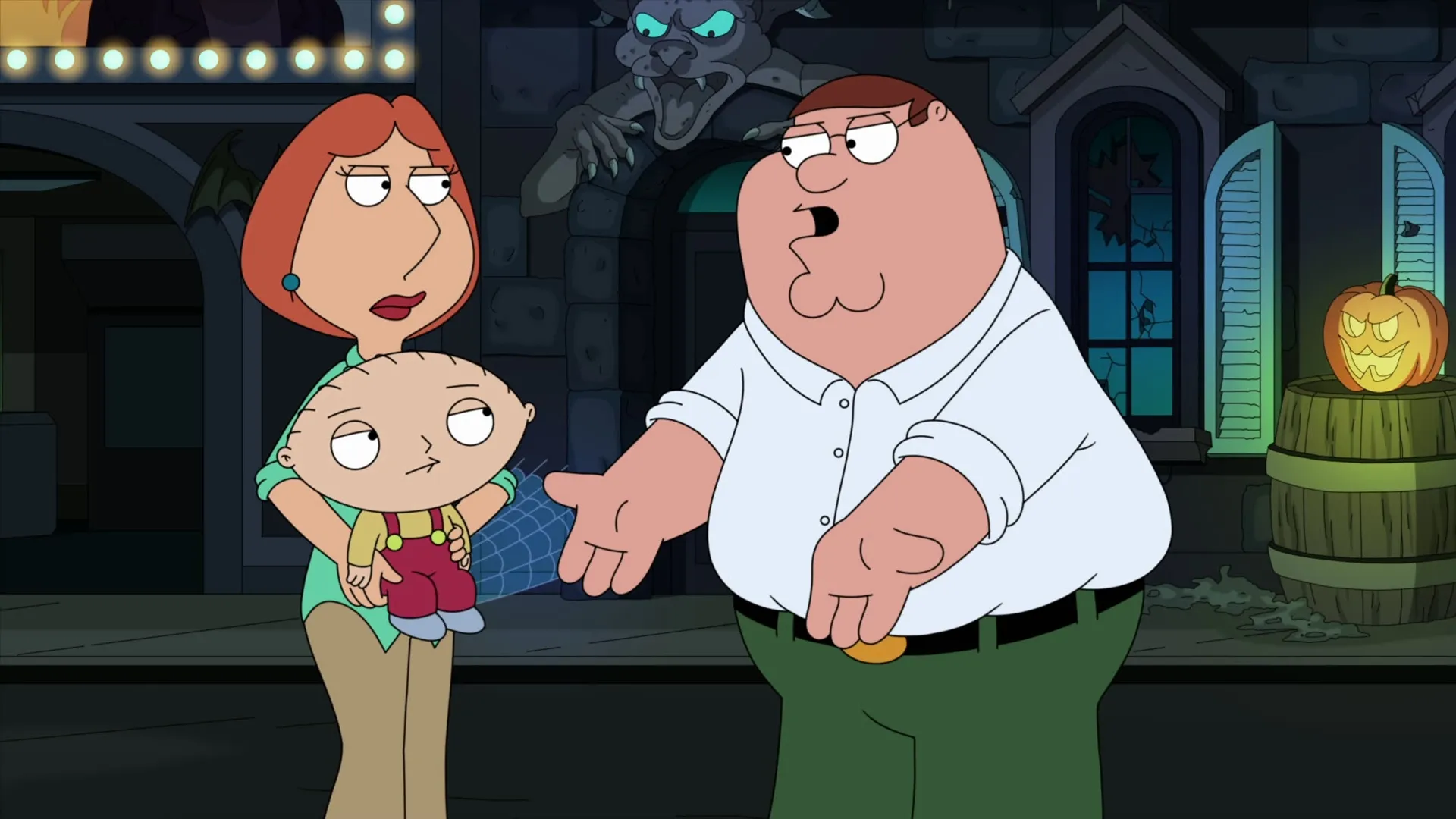 Stewie, Lois, and Peter from Family Guy