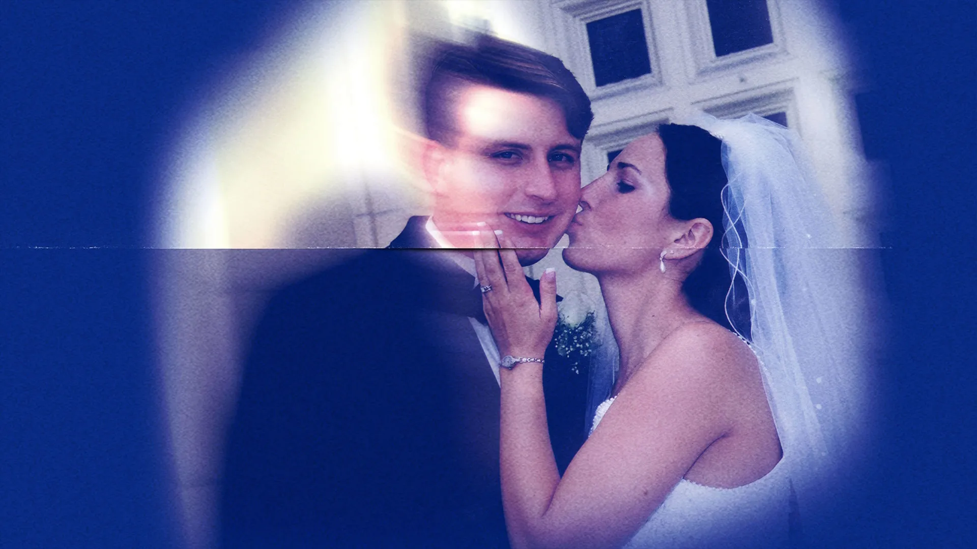 Key art for Betrayal: Dirty Secrets featuring a wedding photograph of a bride kissing a groom on the cheek.