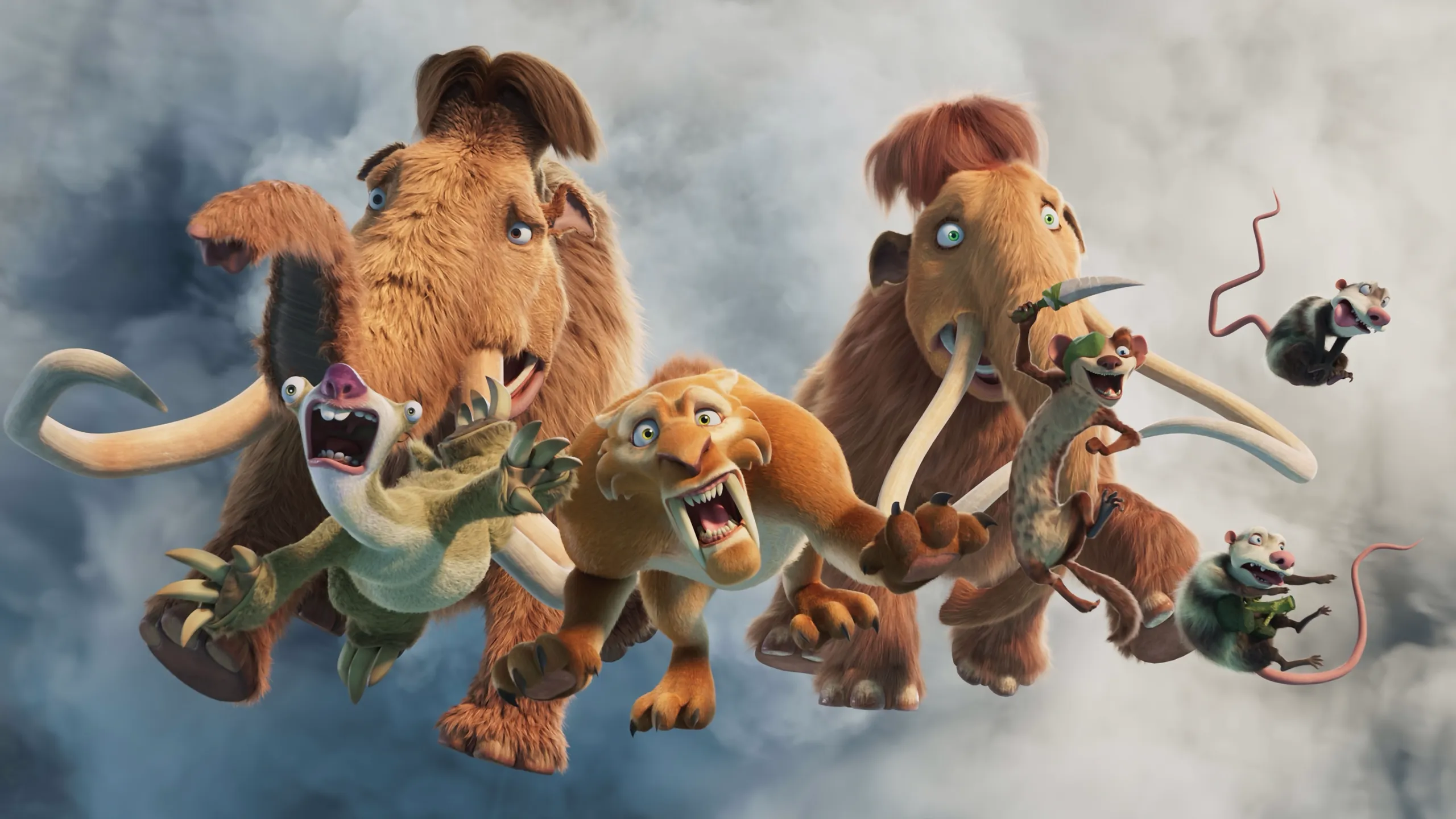 The herd from Ice Age: Boiling Point including Manny, Sid, Diego, Ellie, and Buck.