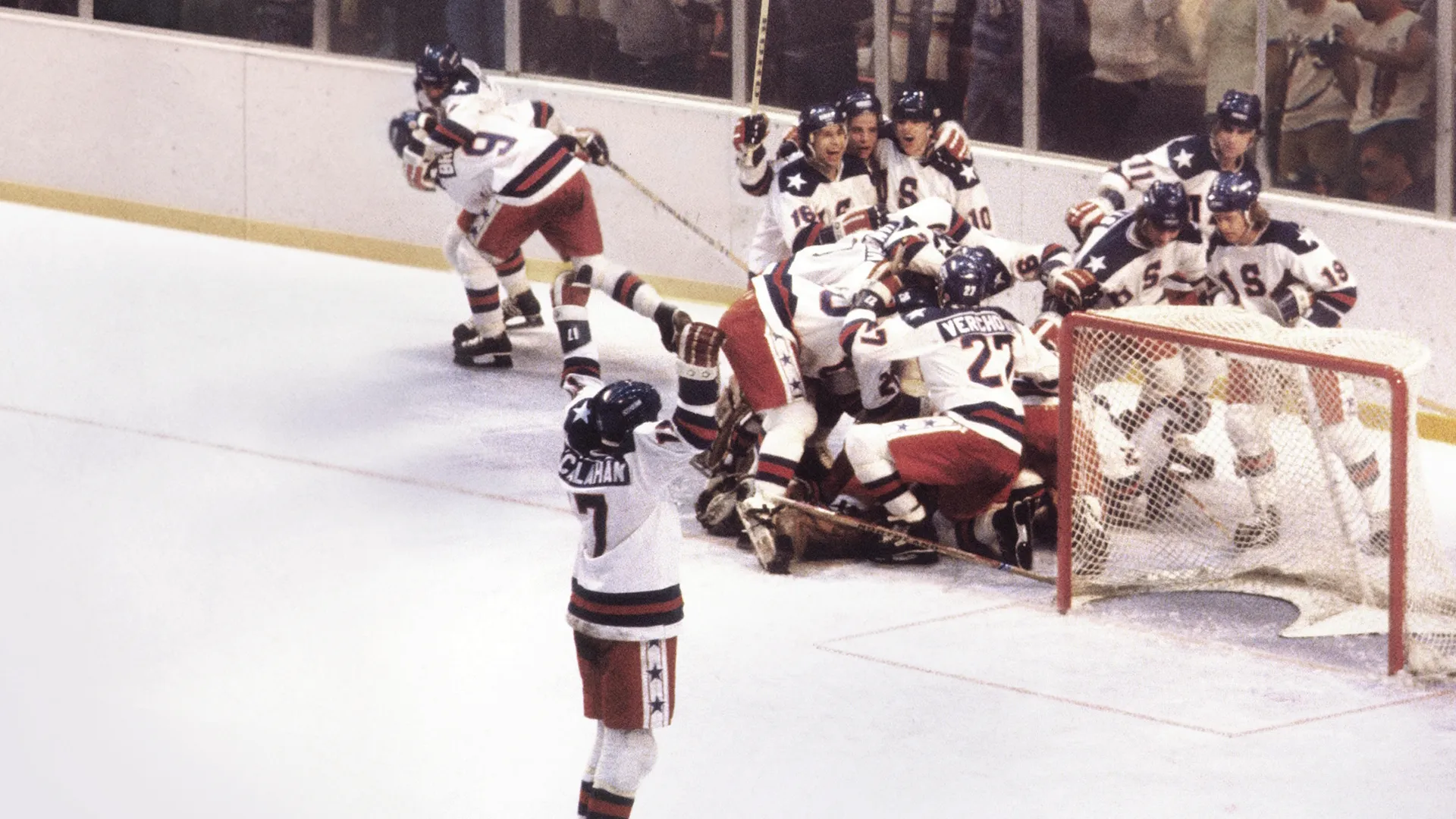 The U.S. team celebrates the Miracle on Ice in 1980.