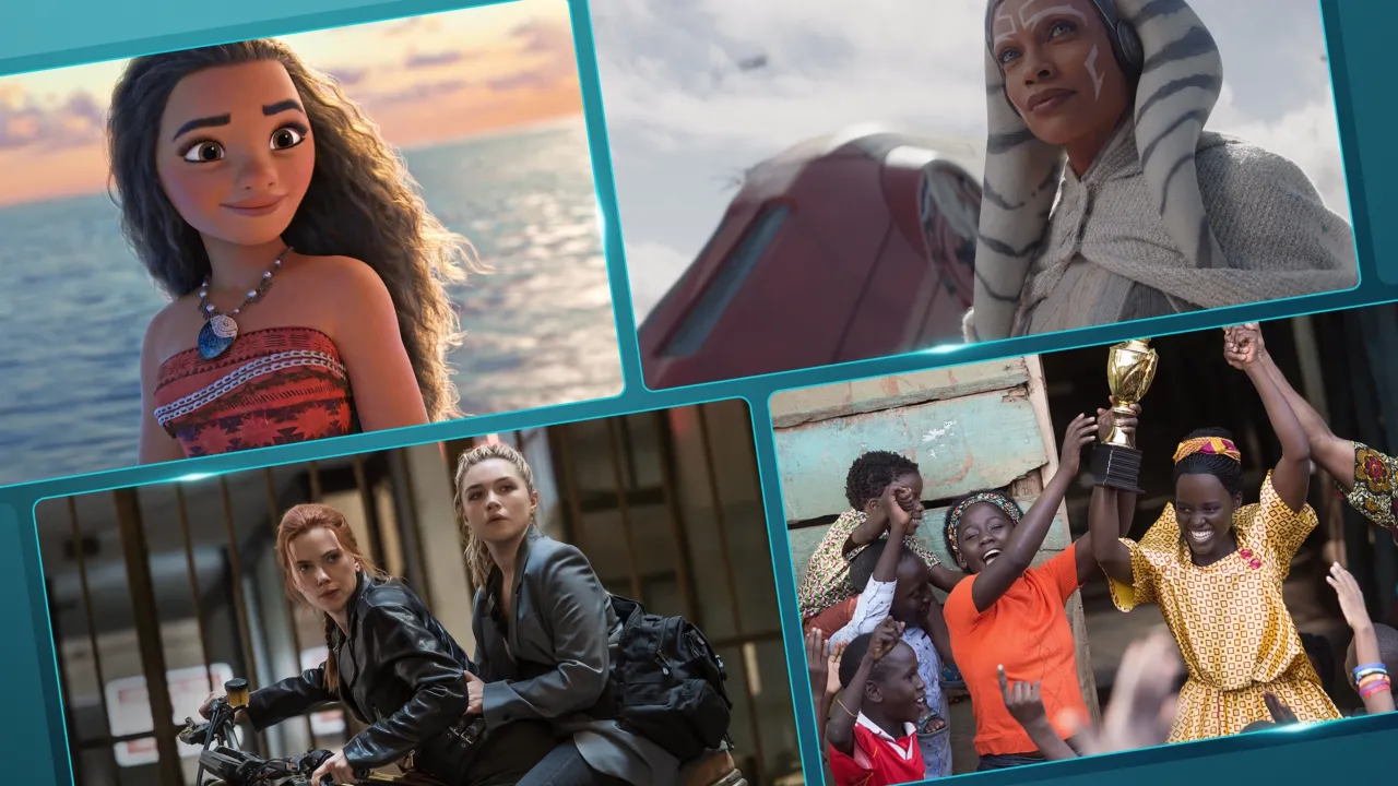 Hero imagem com compilado de fotos de filmes e séries sobre mulheres incríveis