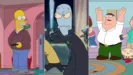 An image split into three parts featuring Homer Simpson from The Simpsons, Korvo from Solar Opposites, and Peter Griffin from Family Guy