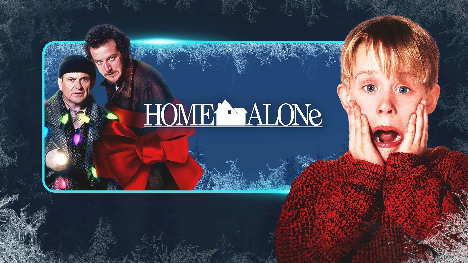Key art for the Home Alone stream featuring Kevin and the bandits (Harry and Marv).