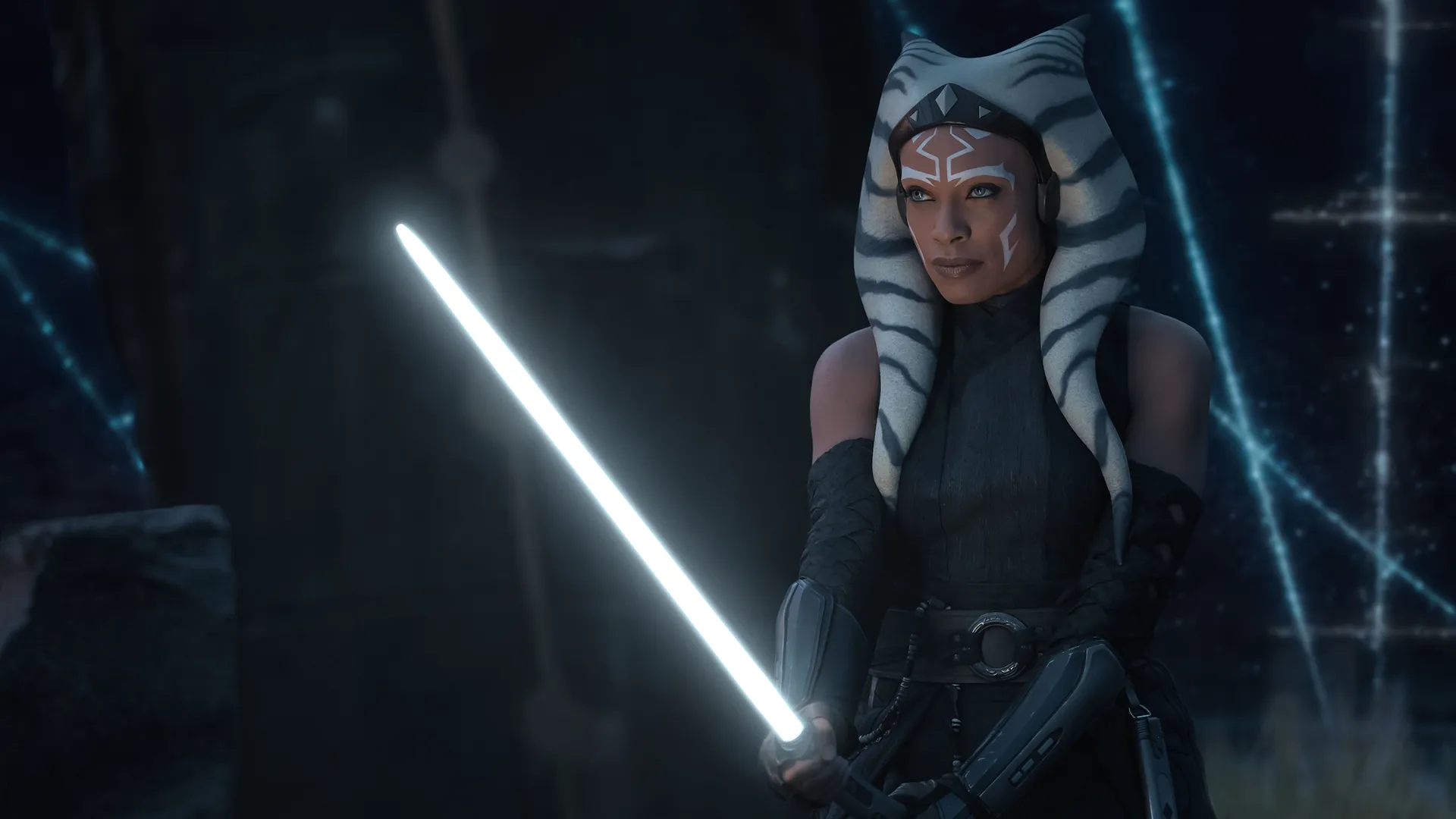 Ahsoka Tano wielding a white lightsaber in Ahsoka.