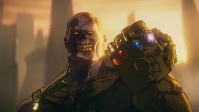 Zombie Thanos wields the Infinity Gauntlet.