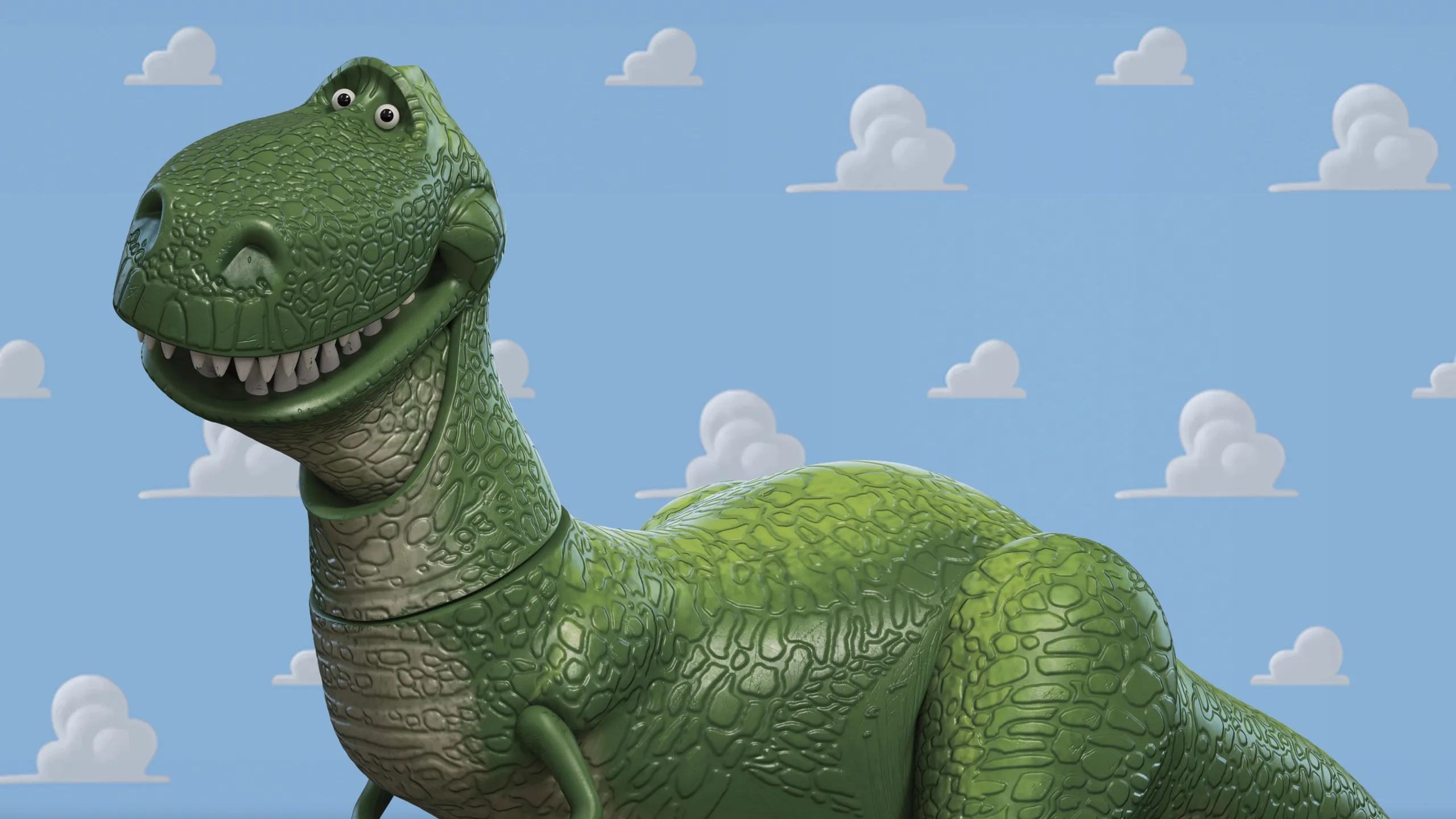 A green, plastic T-Rex toy