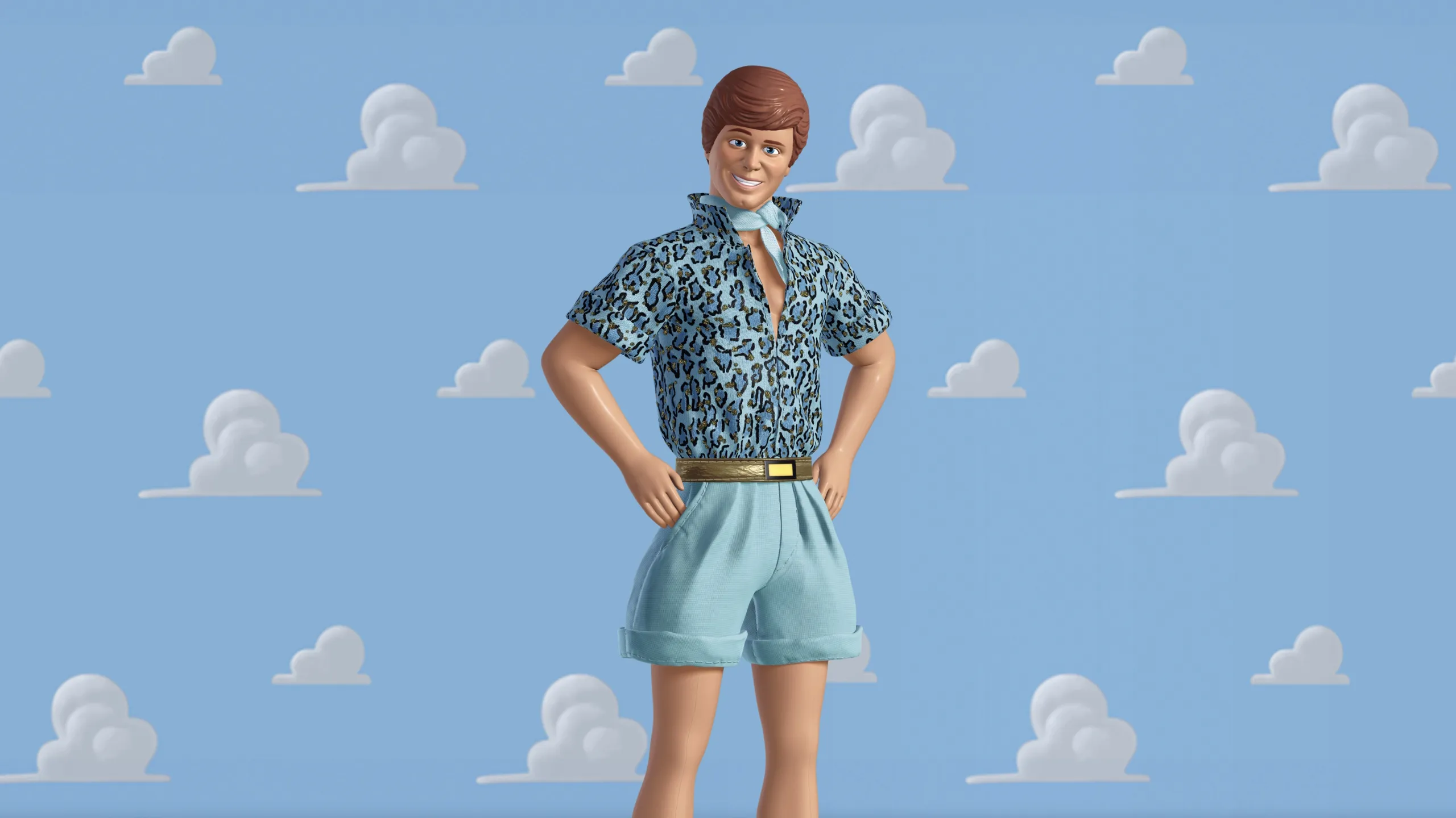 A Ken doll wearing his animal-print ascot outfit