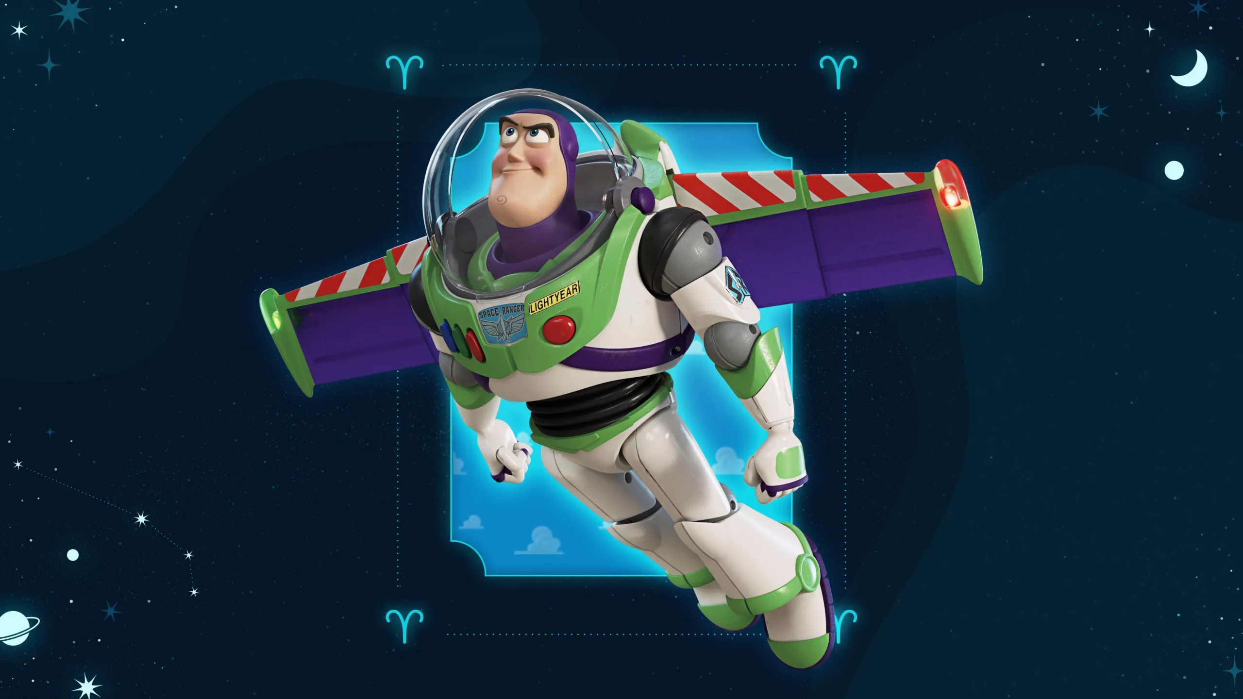  An image featuring Buzz Lightyear associated with the Aries zodiac sign based on their personality traits and characteristics.