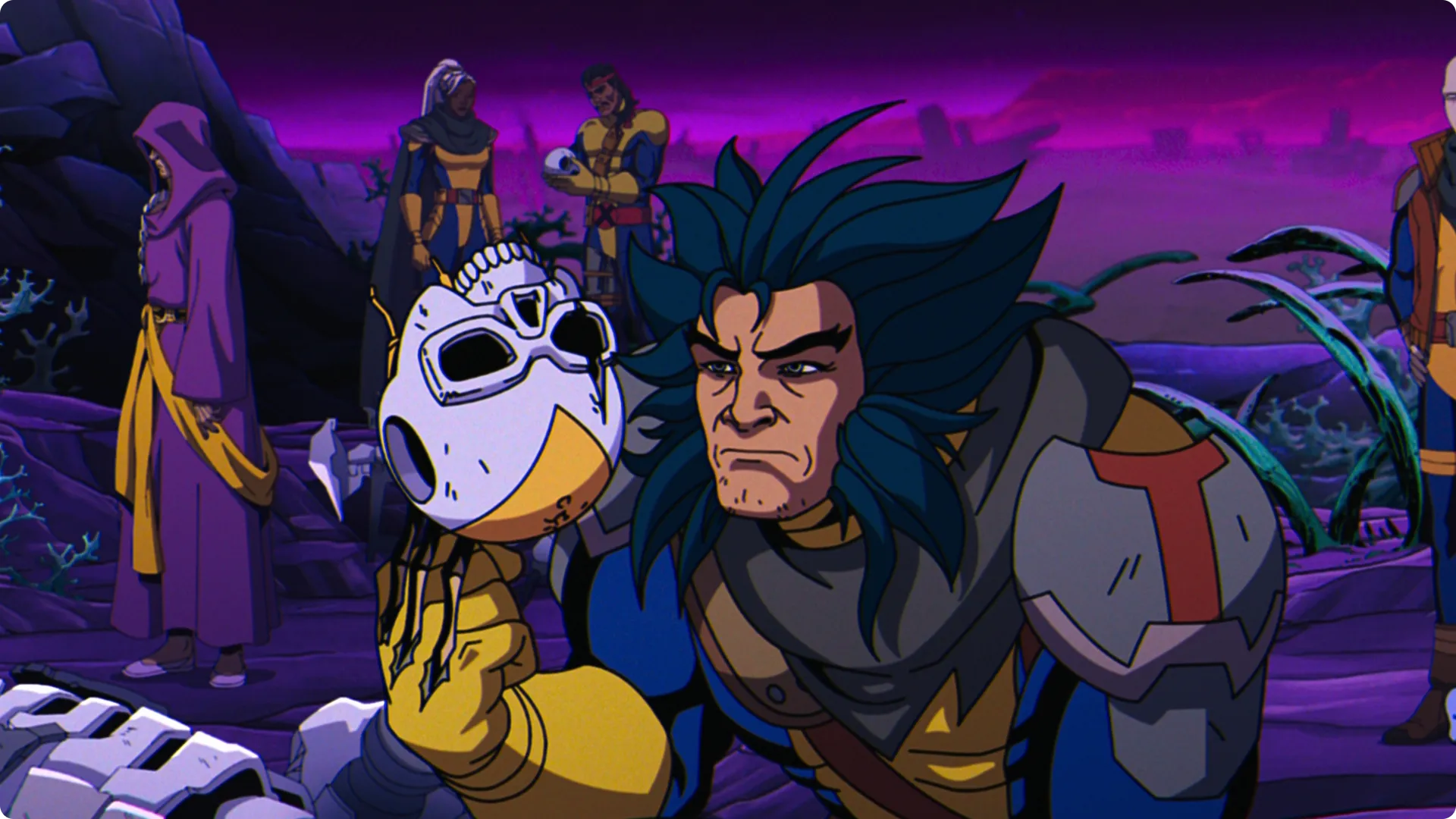 X-Men '97 Season 2, Episode 1 | Wolverine holding a skull themed helmet.