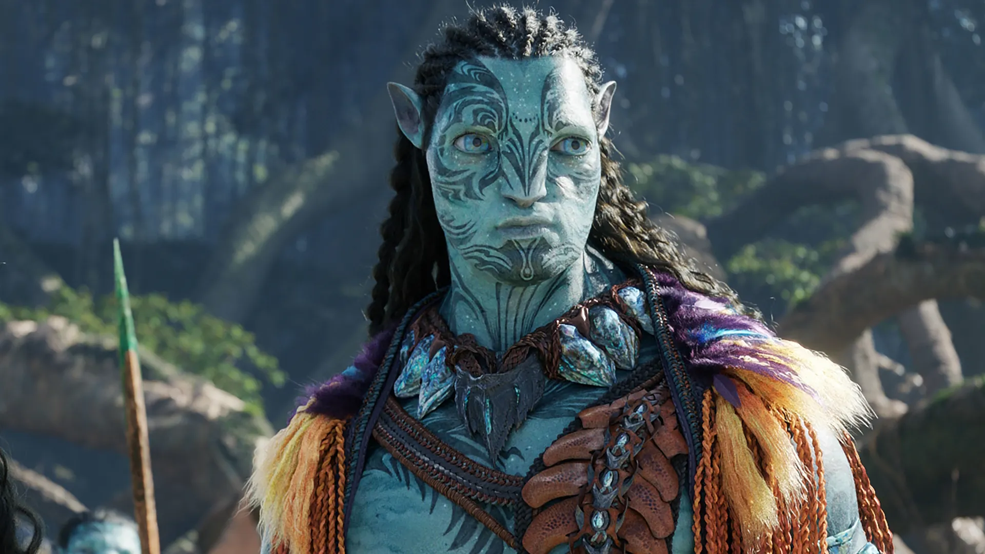 A close up of Tonowari (Cliff Curtis) in Avatar: Fire and Ash