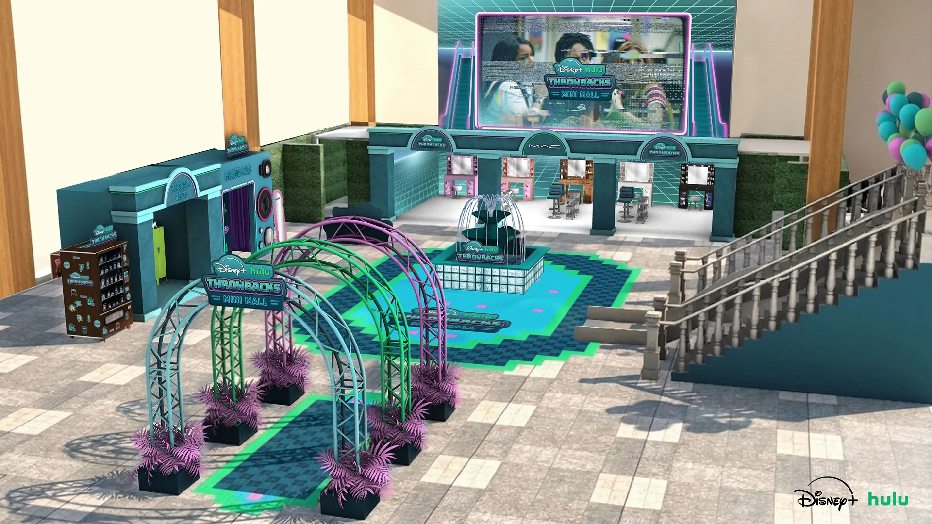 Disney+ Hulu Throwbacks Mini-Mall in Los Angeles for the 2026 Throwbacks campaign.
