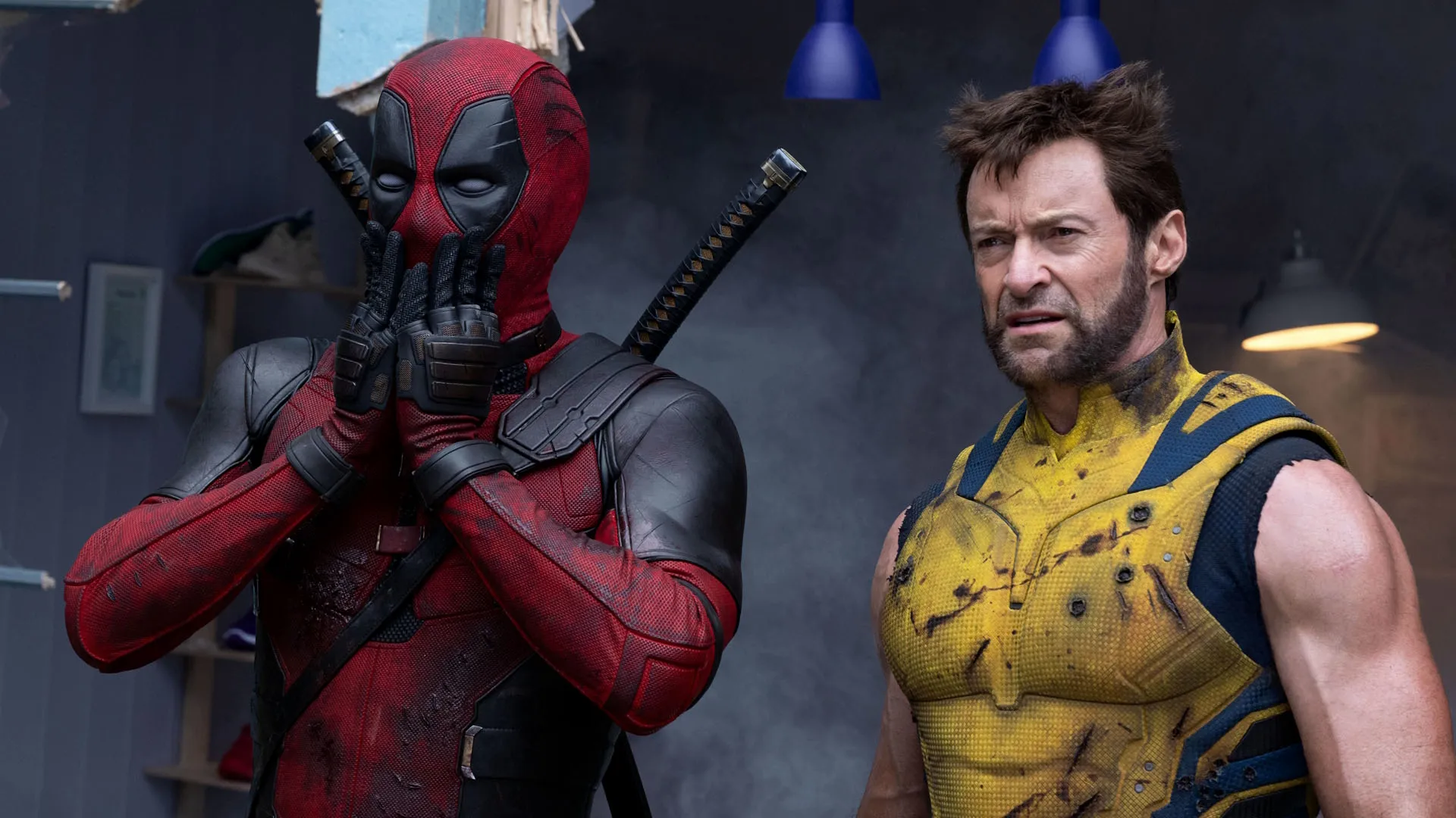 Ryan Reynolds as Deadpool and Hugh Jackman as Wolverine in the 2024 film Deadpool & Wolverine