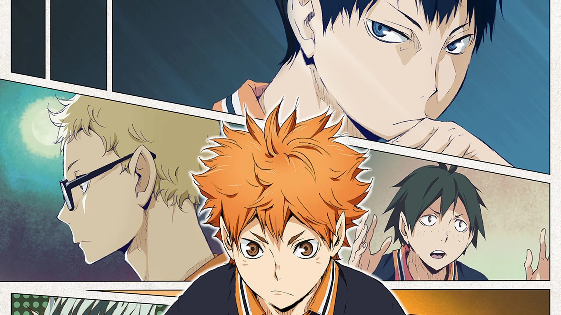 Shoyo Hinata with Tobio Kageyama, Kei Tsukishima and Tadashi Yamaguchi in Haikyu!!