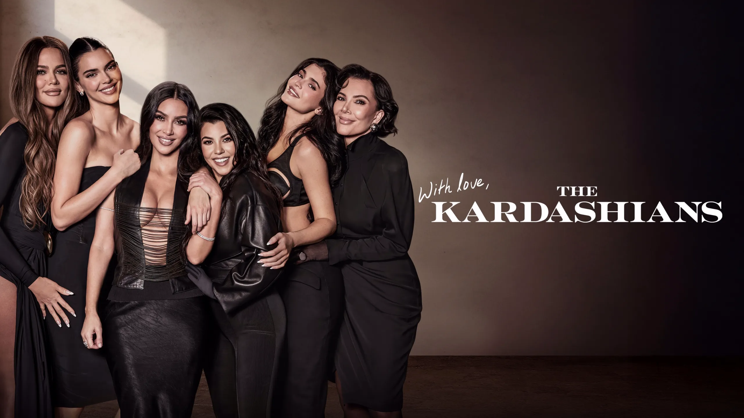 Kris Jenner, Kourtney Kardashian, Kim Kardashian, Kylie Jenner, Kendall Jenner, and Khloé Kardashian wearing black dresses.