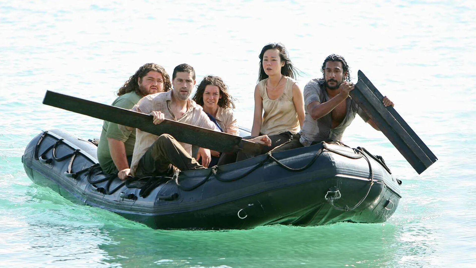 Personagens de Lost em um bote