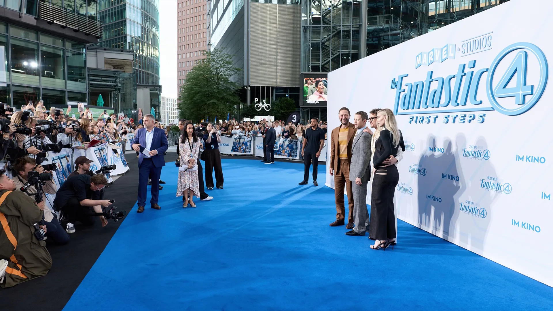 The cast of "The Fantastic Four: First Steps" on the Blue Carpet at the world premiere of the film, on July 21, at the Dorothy Chandler Pavillion in Los Angeles.