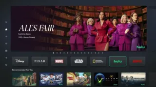 Image of the Disney+ user interface featuring promotional art for All's Fair, The Bear and more