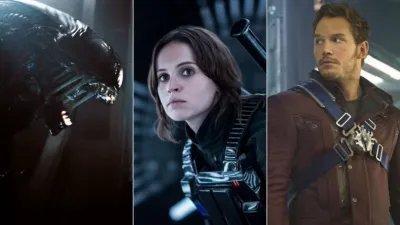 Images from Alien: Romulus, Rogue One: A Star Wars Story and Guardians of the Galaxy which are featured in the Watch Guide..