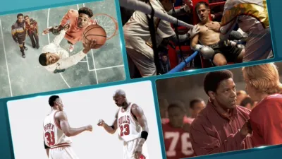 Images from Bananaland, Remember the Titans, The Last Dance, and La Máquina