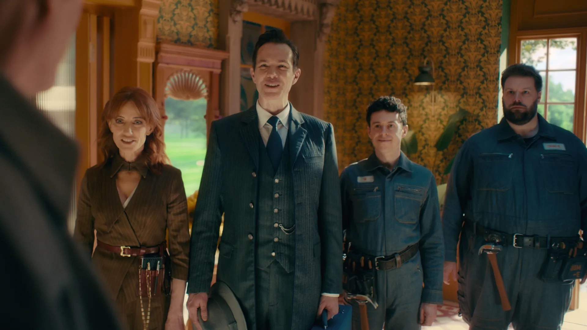 The human avatars of Tony Stark's artificial intelligence programs, E.D.I.T.H., J.A.R.V.I.S., Dum-E, and U, inside the Mindspace.