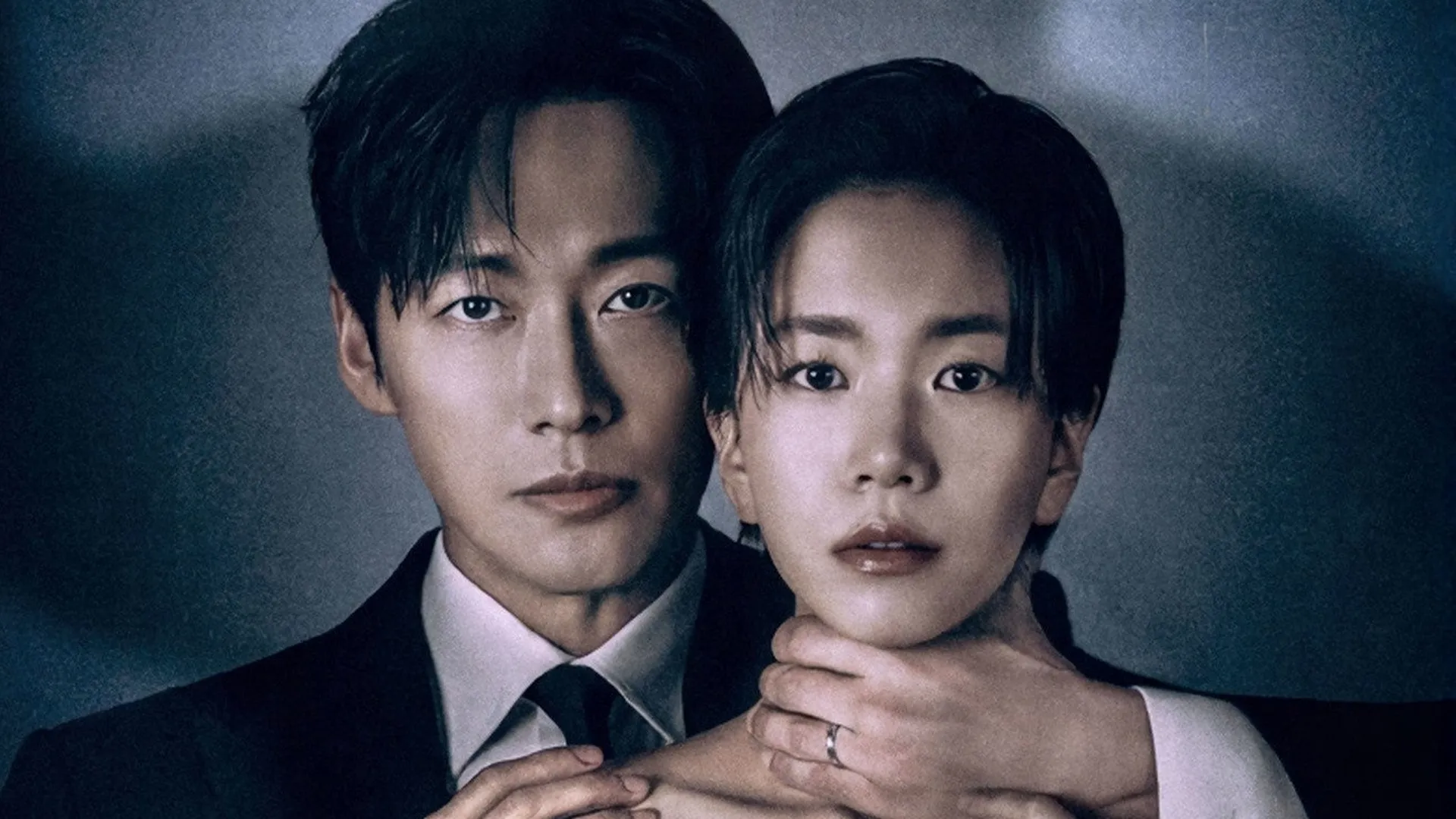 This image is the promotional poster for the 2026 South Korean romantic thriller series The Husband (originally titled Gyeolhonui wanseong), featuring actors Namkoong Min and Lee Seol.