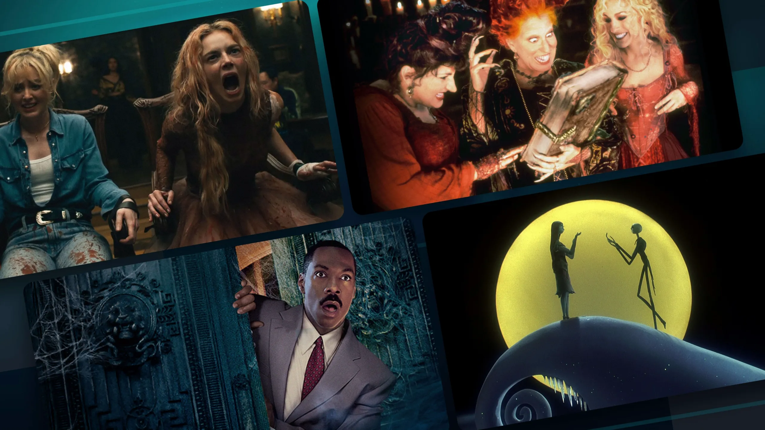 Halloween 2026 Movie Guide on Disney+ | Collage of images from featured movies including Haunted Mansion and The Nightmare Before Christmas.
