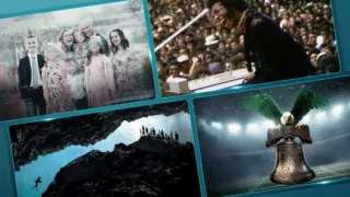 A collage of images from Devil in the Family: The Fall of Ruby Franke, Summer of Soul, The Rescue, and 30 for 30: The Philly Special