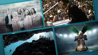A collage of images from Devil in the Family: The Fall of Ruby Franke, Summer of Soul, The Rescue, and 30 for 30: The Philly Special