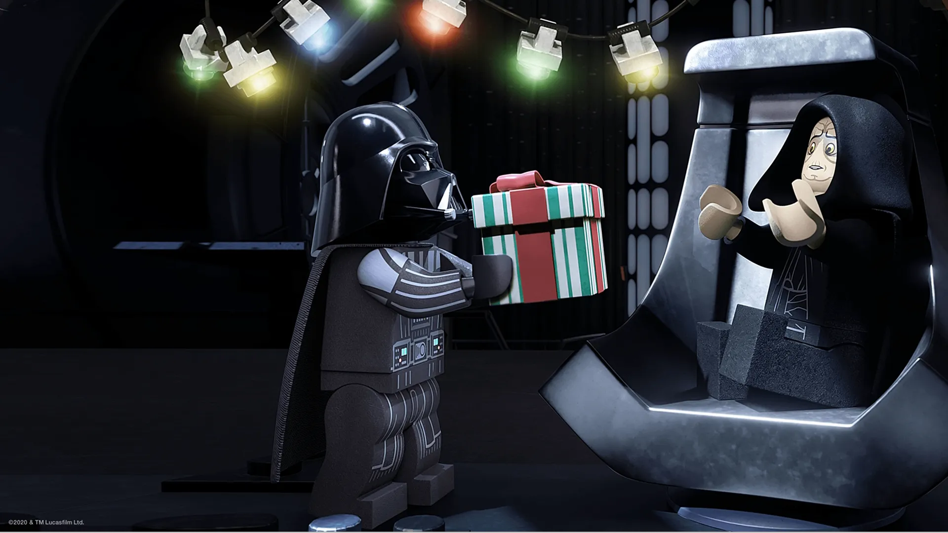 Darth Vader dá um presente de Natal ao Imperador Palpatine em LEGO Star Wars: Especial de Festas