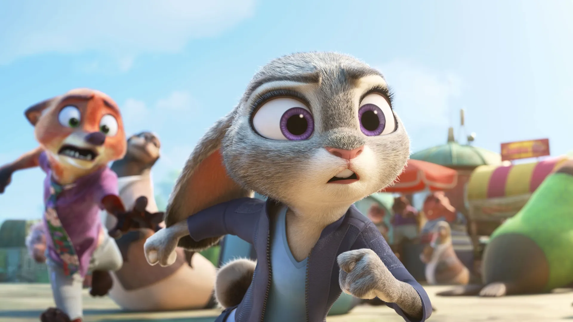 This image is from the animated film Zootopia 2 (2025), a sequel produced by Walt Disney Animation Studios, and features Nick Wilde and Judy Hopps.