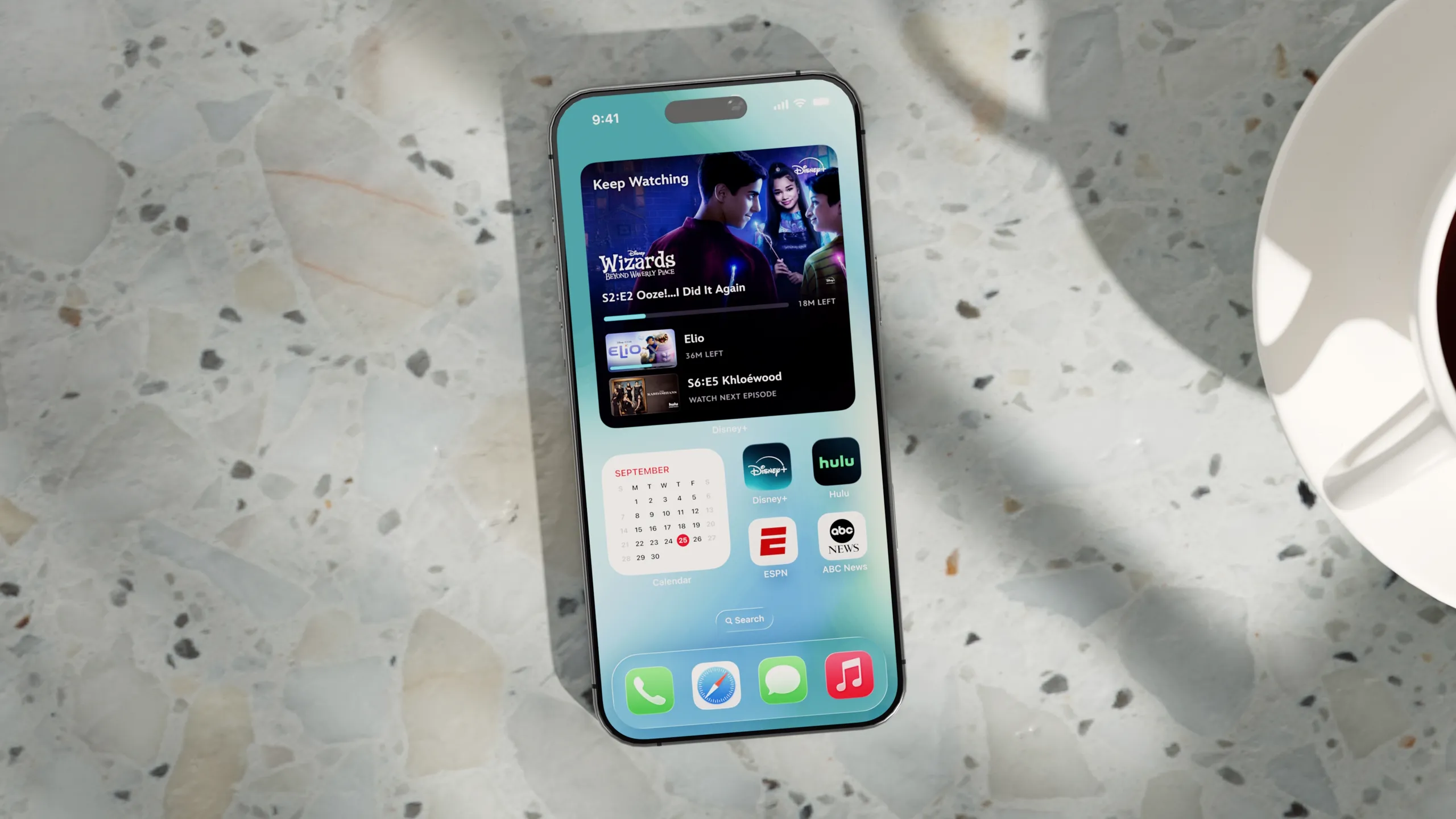 An iPhone featuring the new Disney+ widget on its home screen.