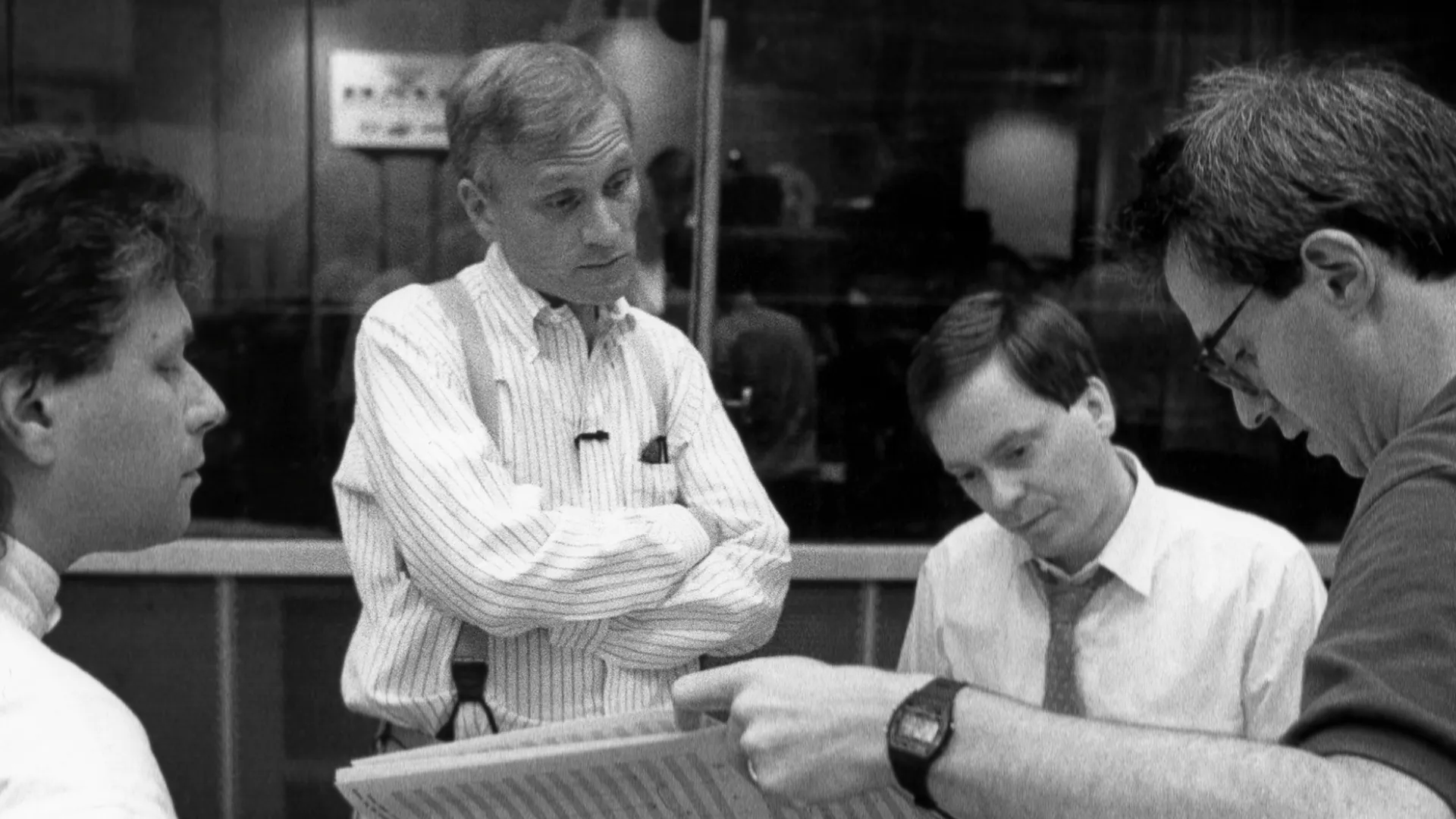 Black and white photo featuring renowned Disney lyricist Howard Ashman.