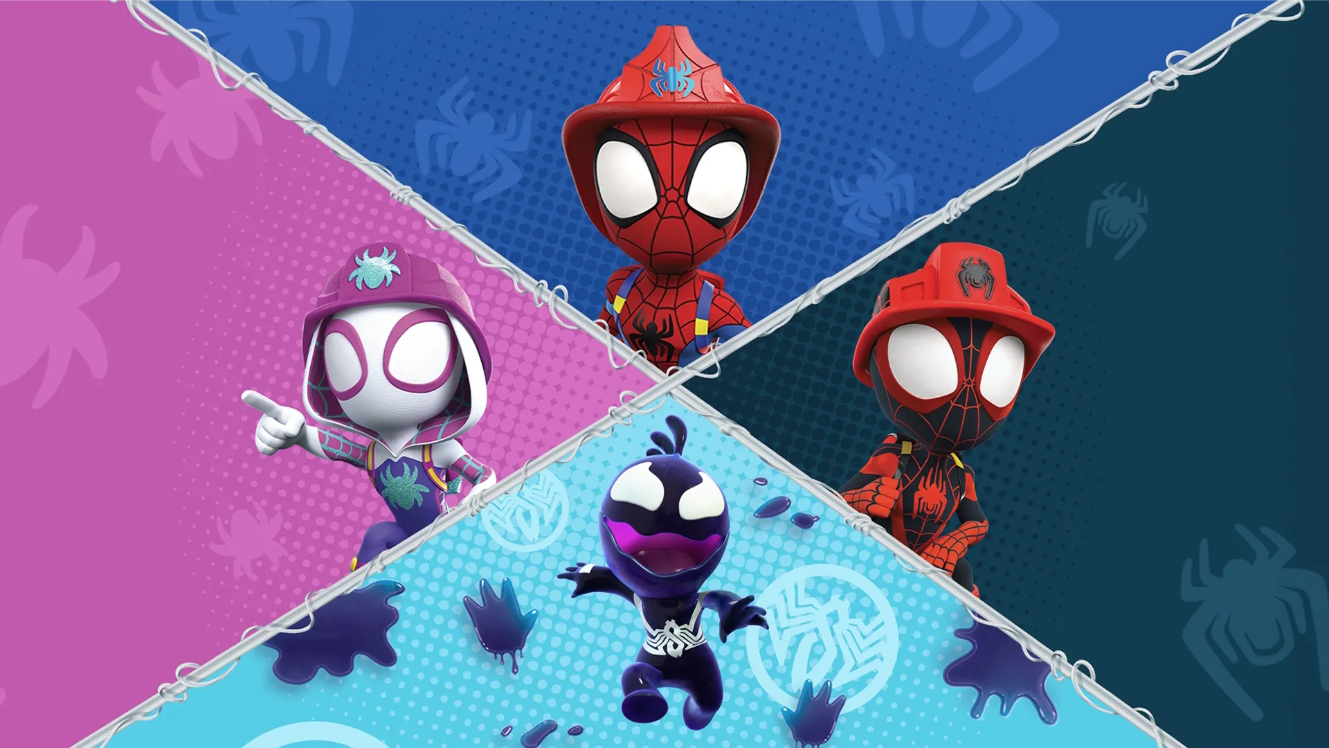 Ghost-Spider, Spidey and Miles Morales and Venom leap into action.