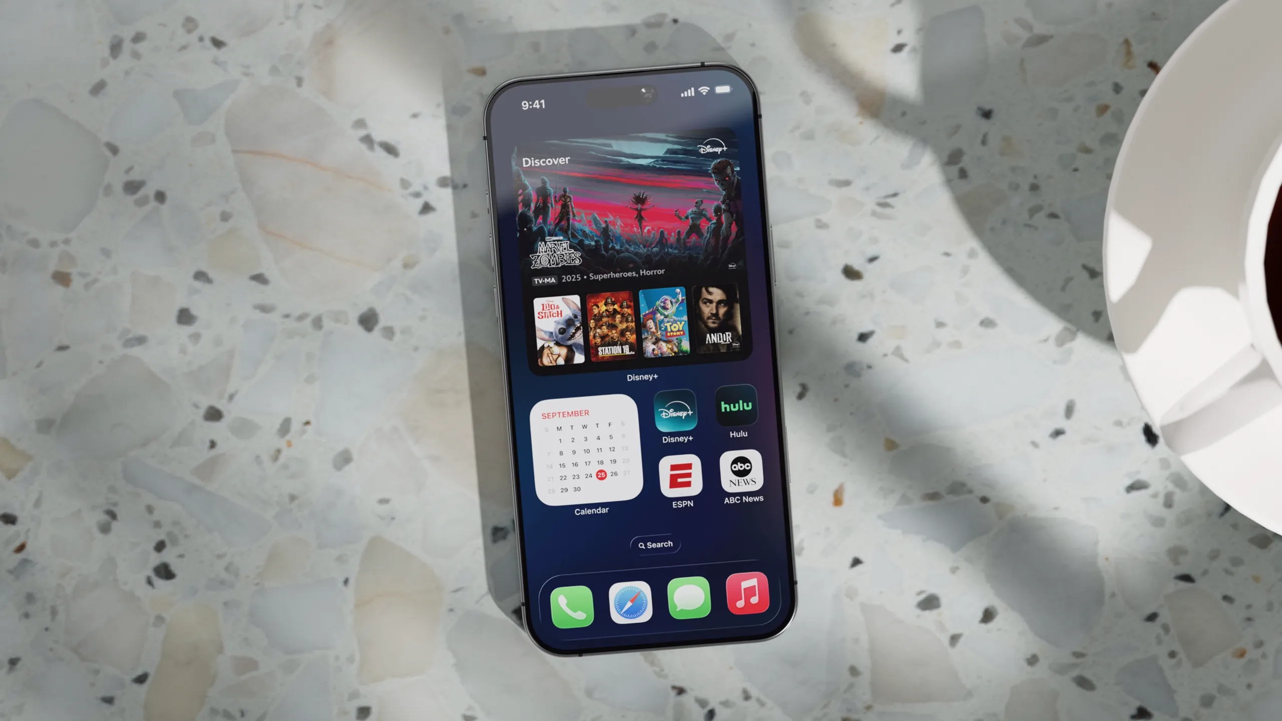 An iPhone featuring the new Disney+ widget on its home screen.