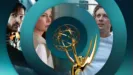 Circular collage depicting Emmy® nominated series including Andor, Dying for Sex and The Bear with an Emmy® trophy in the center.