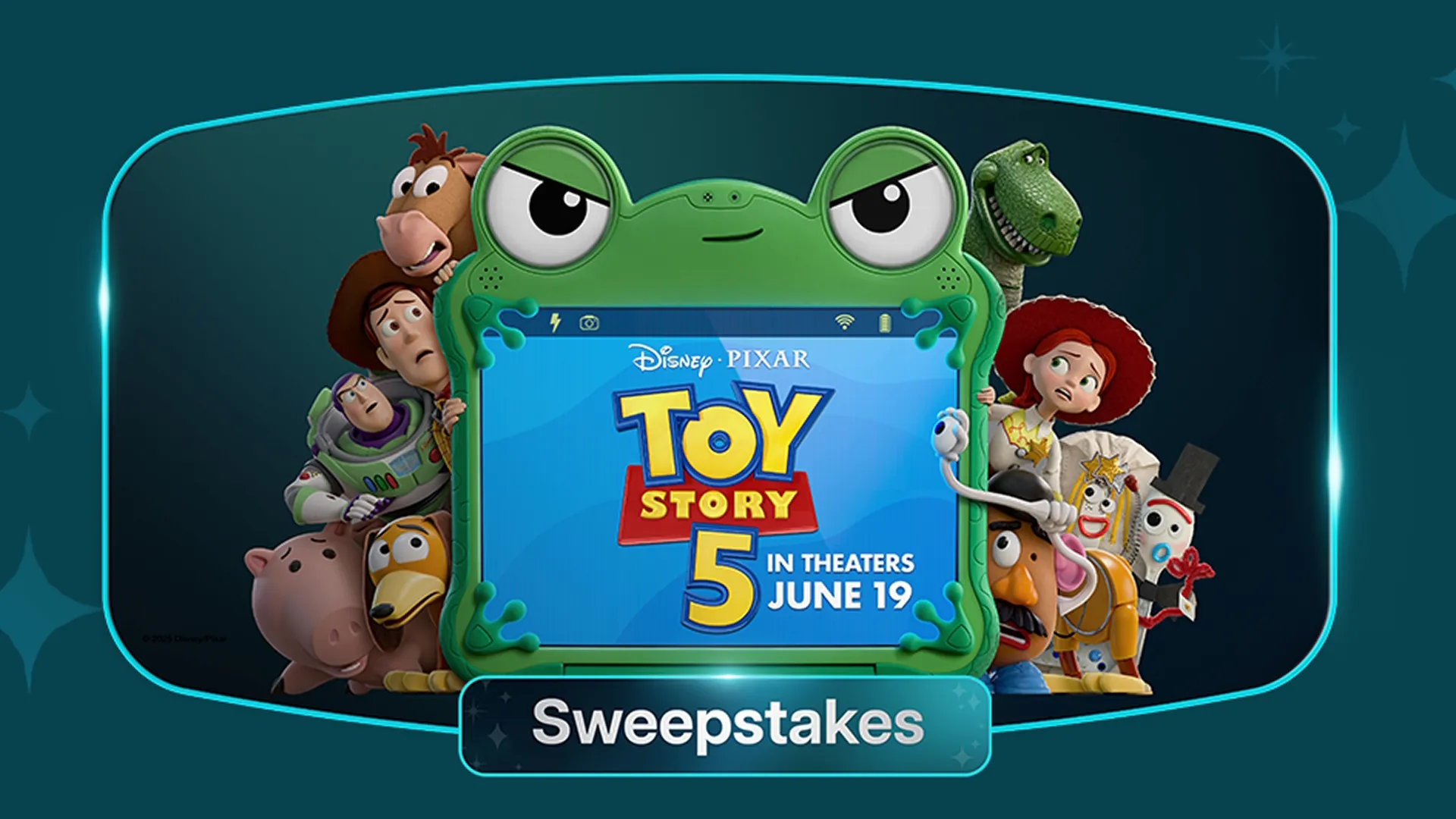 Characters from Toy Story 5, text reads Sweepstakes