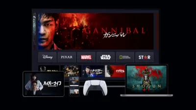 テレビで楽しめるシアター：Disney+で人気の映画や番組のサムネイル。 