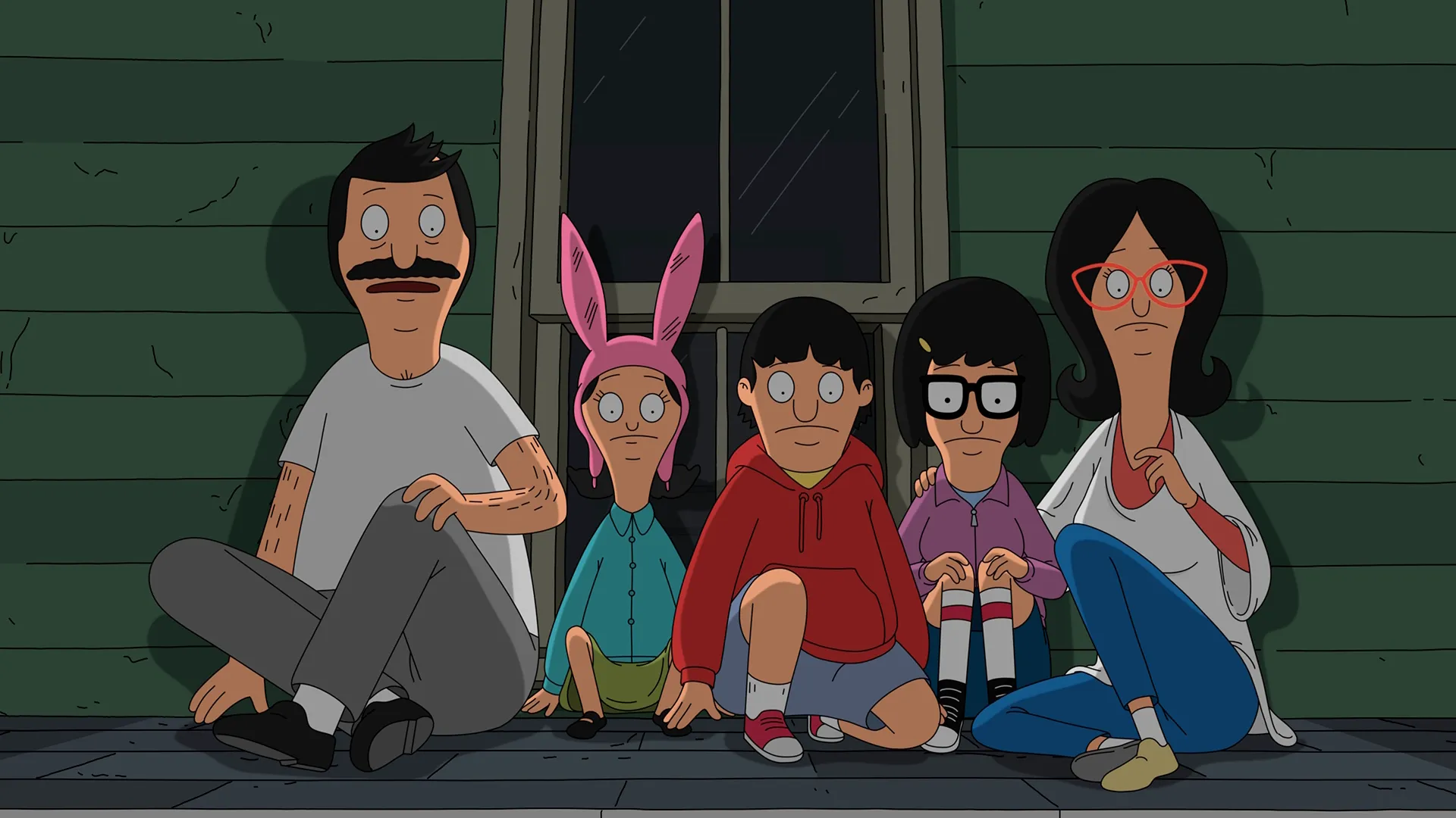 Tina Belcher, Gene Belcher, and Louise Belcher in Bob’s Burgers.