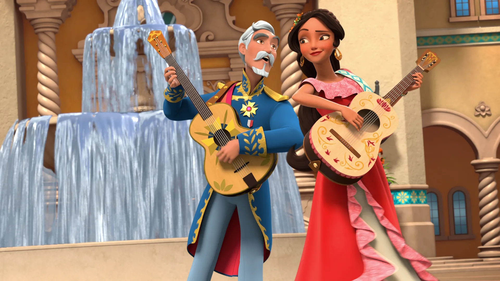 Princess Elena plays an acoustic guitar alongside her grandfather, Francisco.
