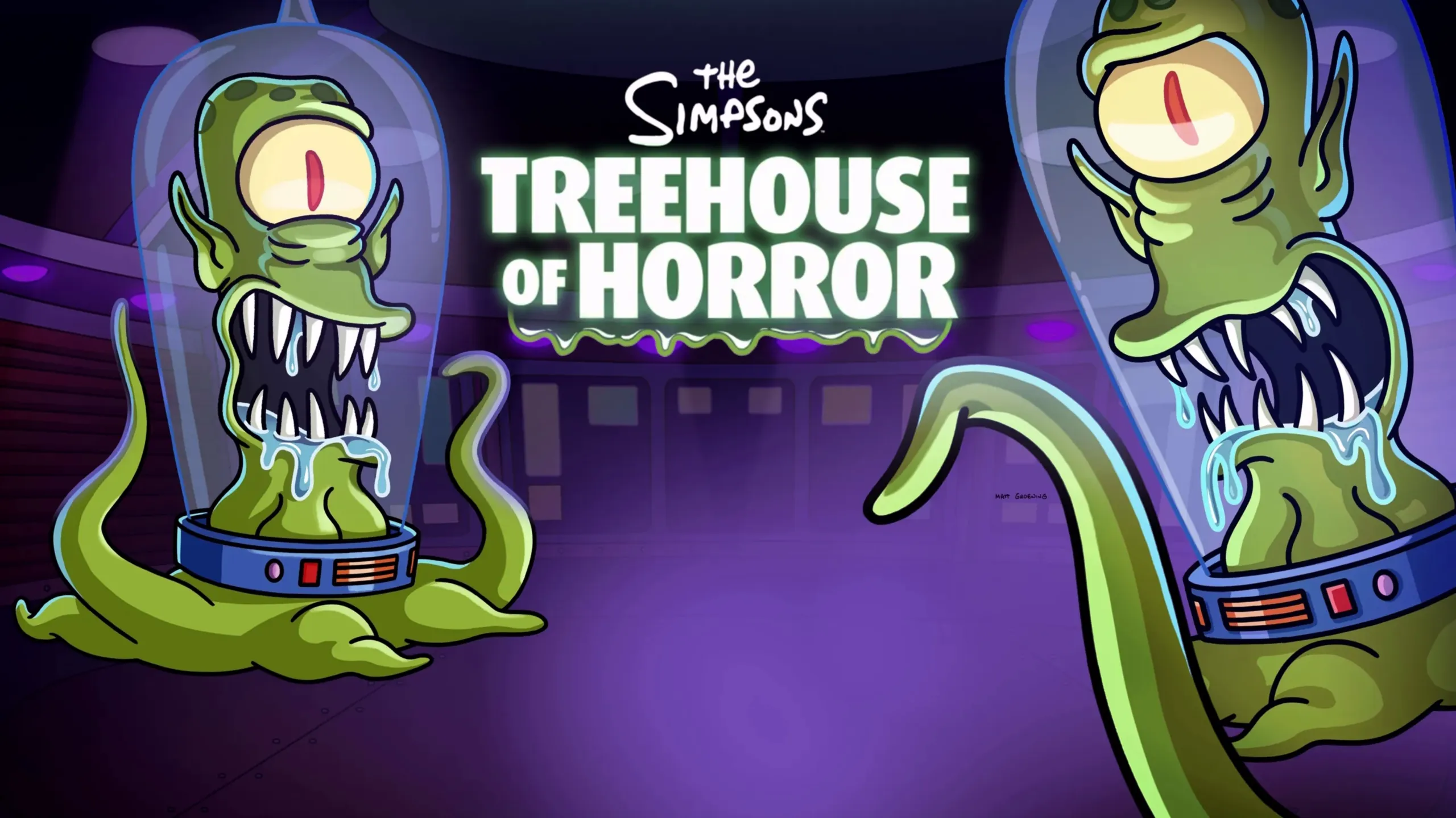 Kang and Kodos appear in front of the Treehouse of Horror logo.