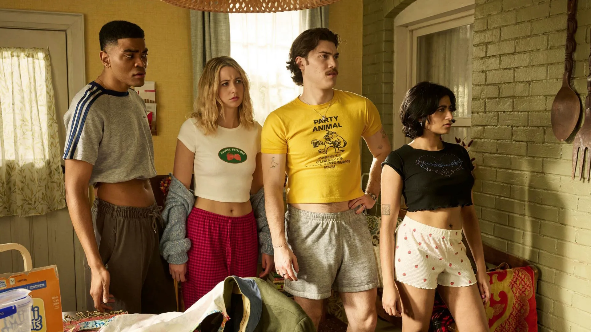 Lucy Freyer as Billie, Owen Thiele as Anton, Amita Rao as Issa and Jack Innanen as Paul Baker in FX's Adults