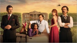 This image features the cast of Rivals, a British television drama series based on the novel by Jilly Cooper.