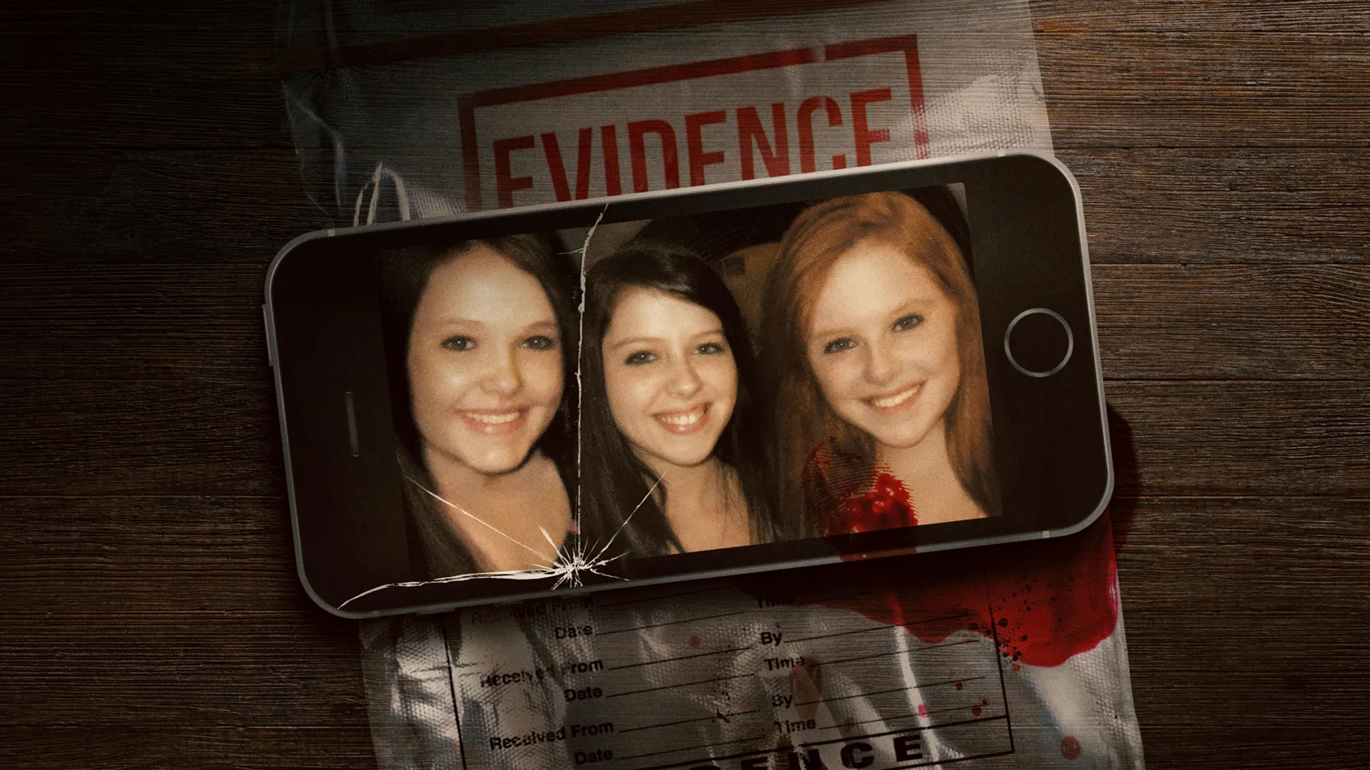 Cracked iPhone showing a picture of Skylar Neese sitting on top of an evidence bag.